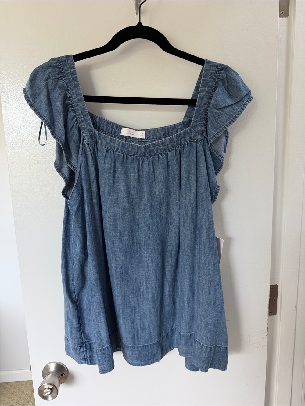 LC Lauren Conrad Chambray Ruffle Sleeve Women's Top - Blue
